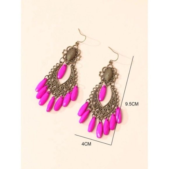 Pink Hollow Dangle Earrings - Picture 3 of 3